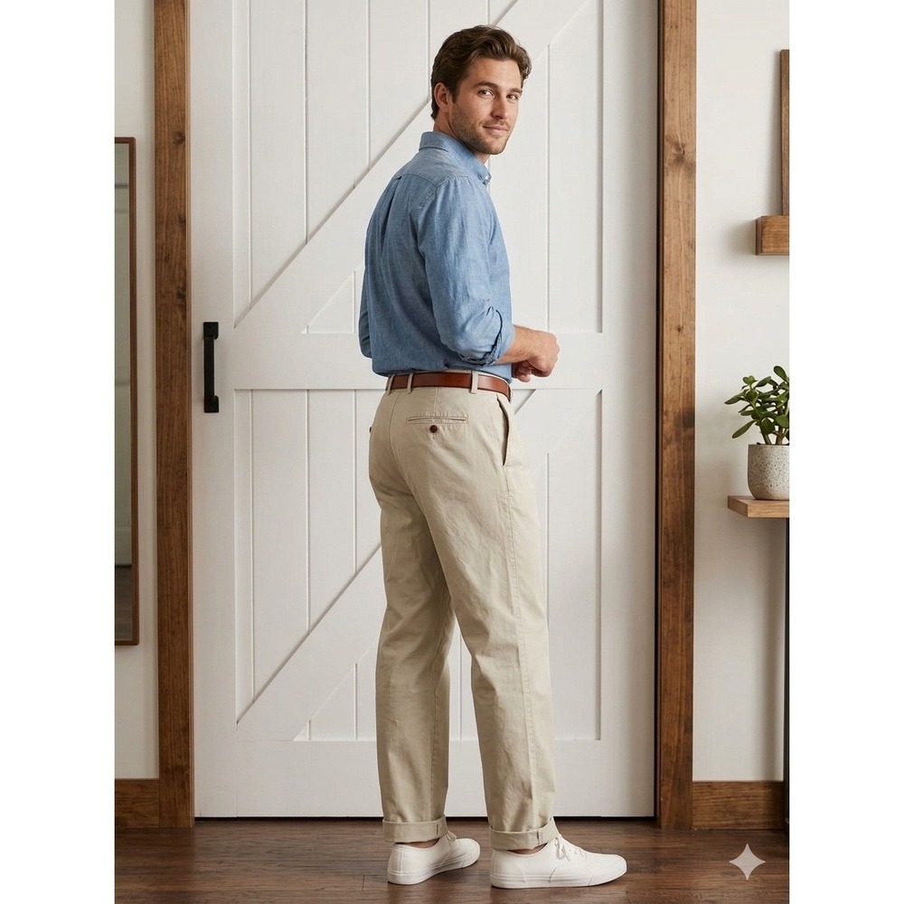 Brooks Brothers Cuffed 346 Khaki Pleated Chino Pants 38x30 100% Cotton Trousers